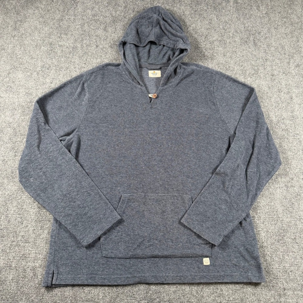 Marine Layer Hoodie Mens XL Blue Toggle Button Pullover Knit Sweatshirt Pocket